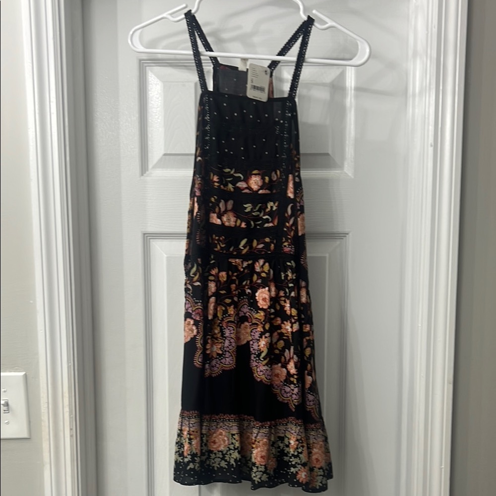 Floral Black Dress with Spaghetti Straps